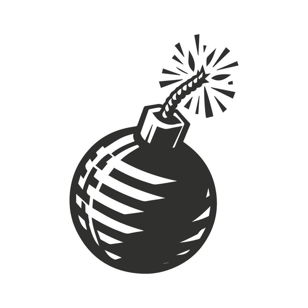 A black and white icon of a bomb with a spark vector