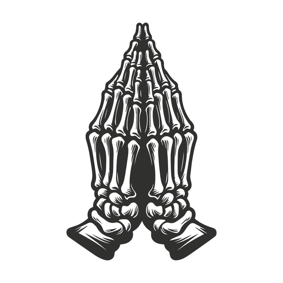 Skeleton Praying Hands in Retro Style vector