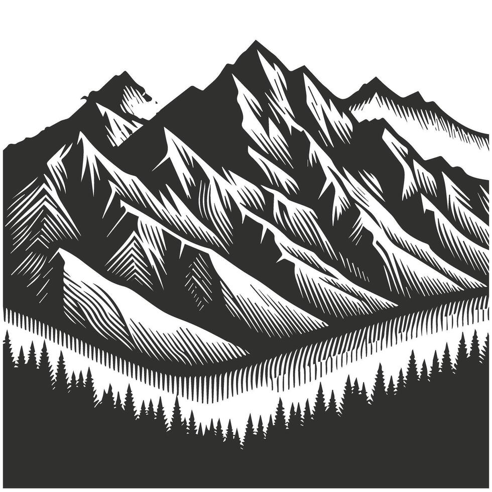 Old Fashioned Mountain Design in Monochrome vector