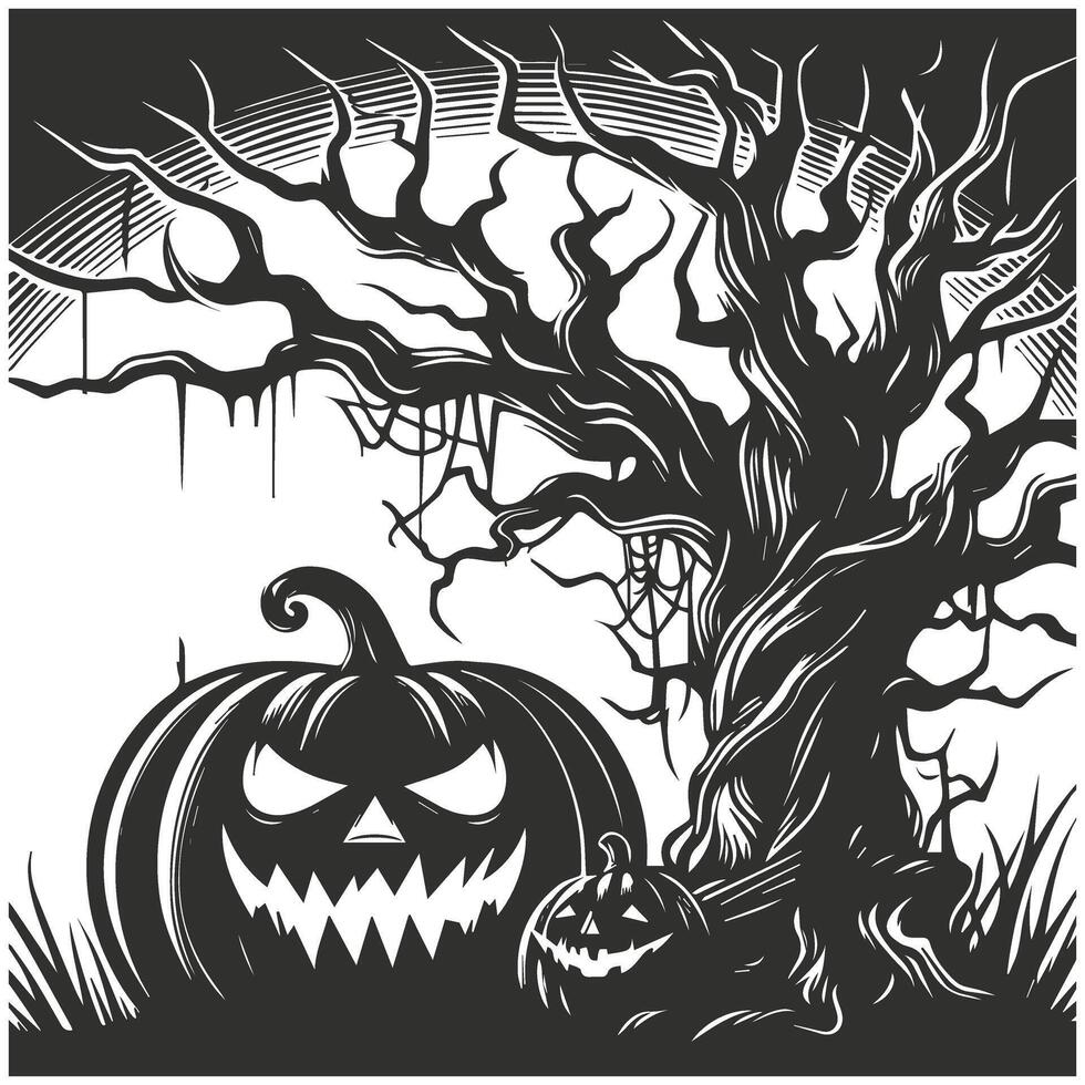 Creepy Halloween Scenario in Silhouette vector