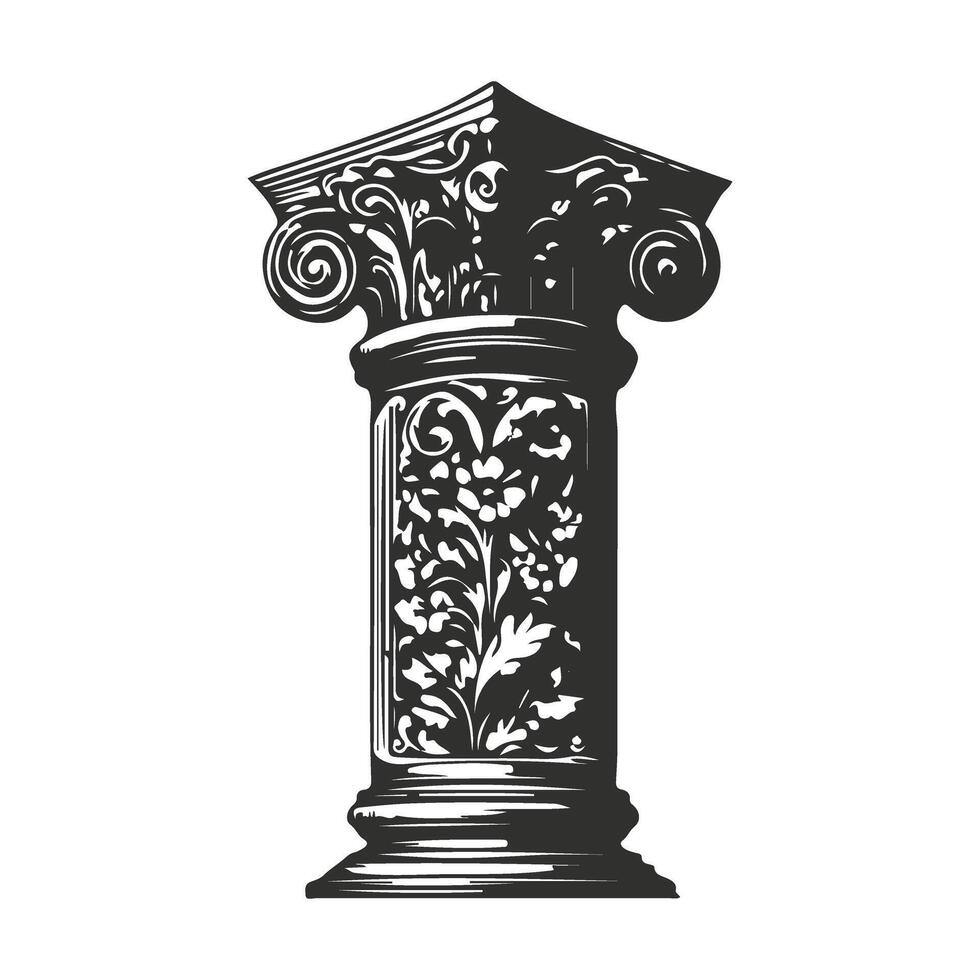 Ancient greek column with floral decoration illustration vector
