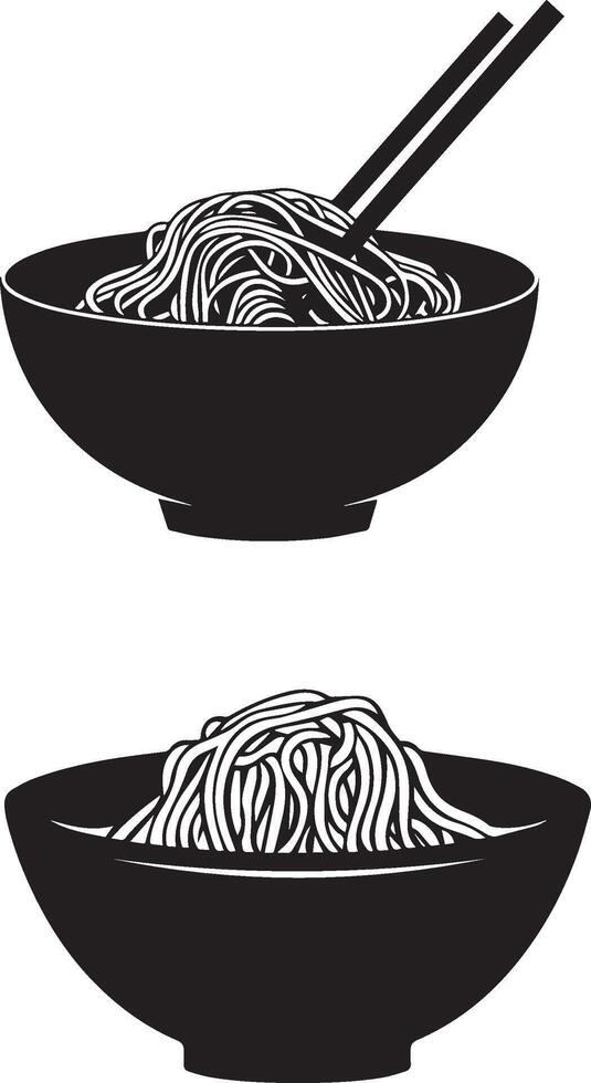 Bowl of noodle fast food black silhouette vector