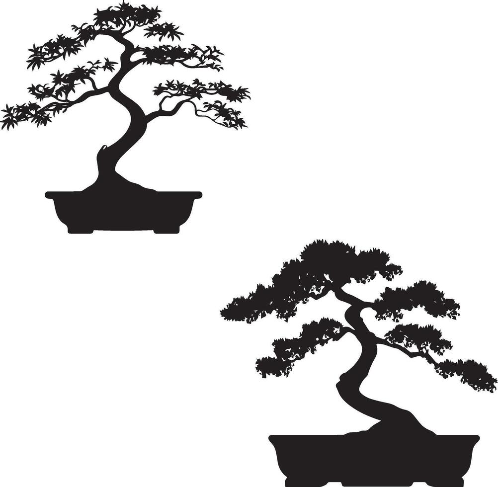 Bonsai tree black silhouette vector