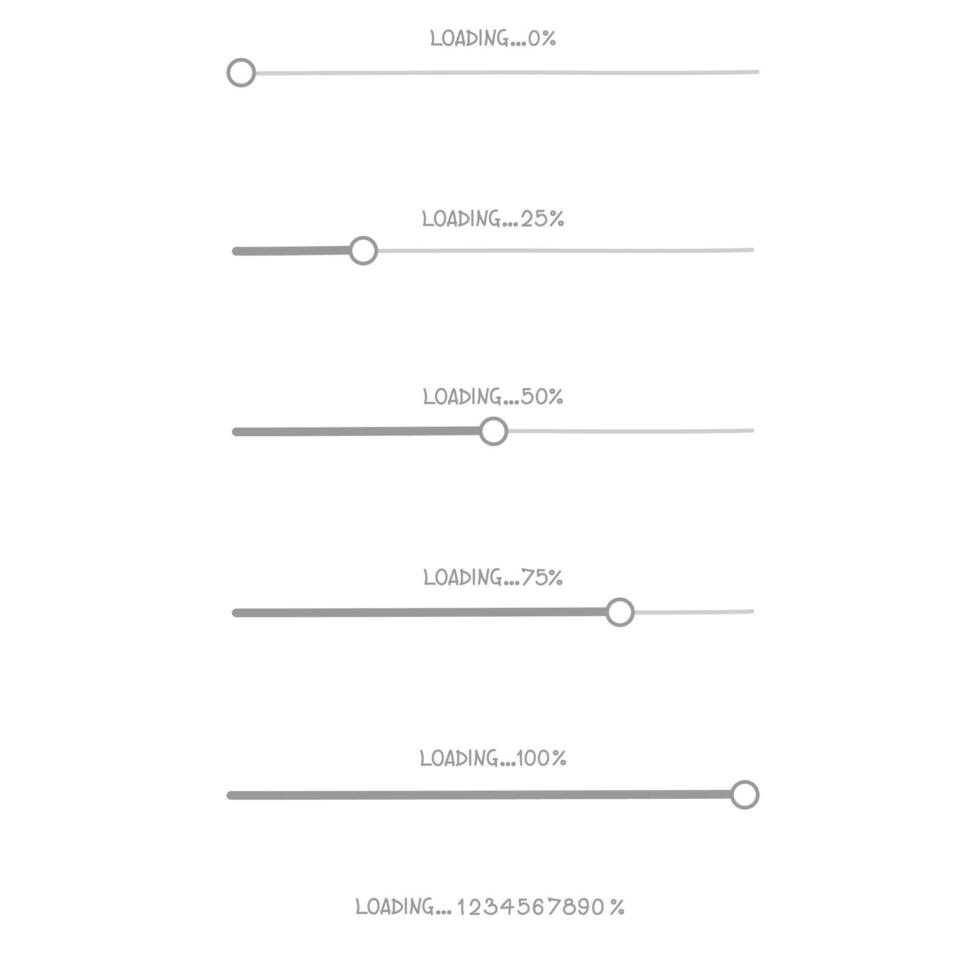 collection set of cute doodle hand draw loading process progress counter bar computer battery, banner vector