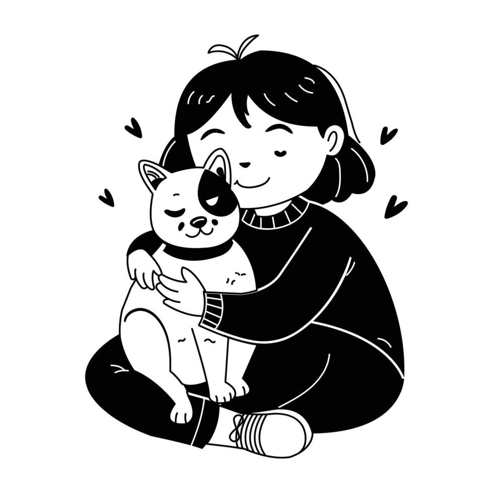 Pet cuddle illustration in doodle style vector