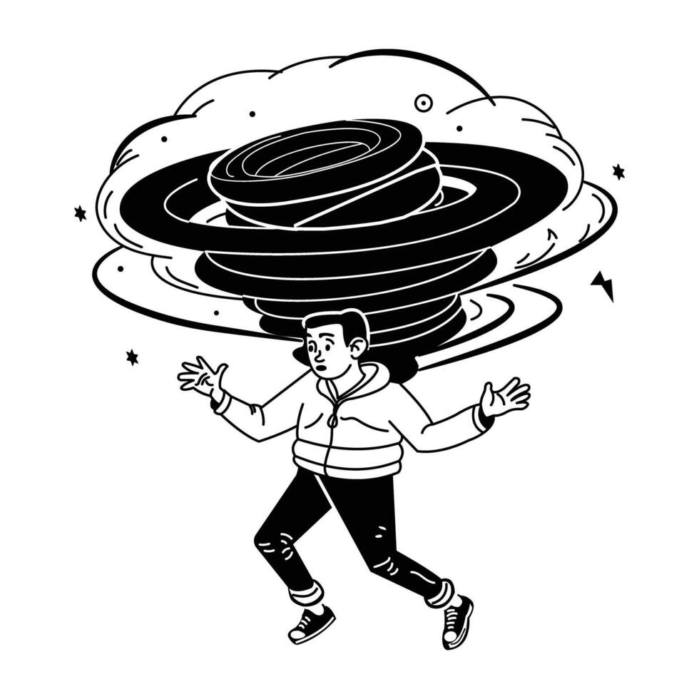A hand drawn illustration of a person wants to stop time vector