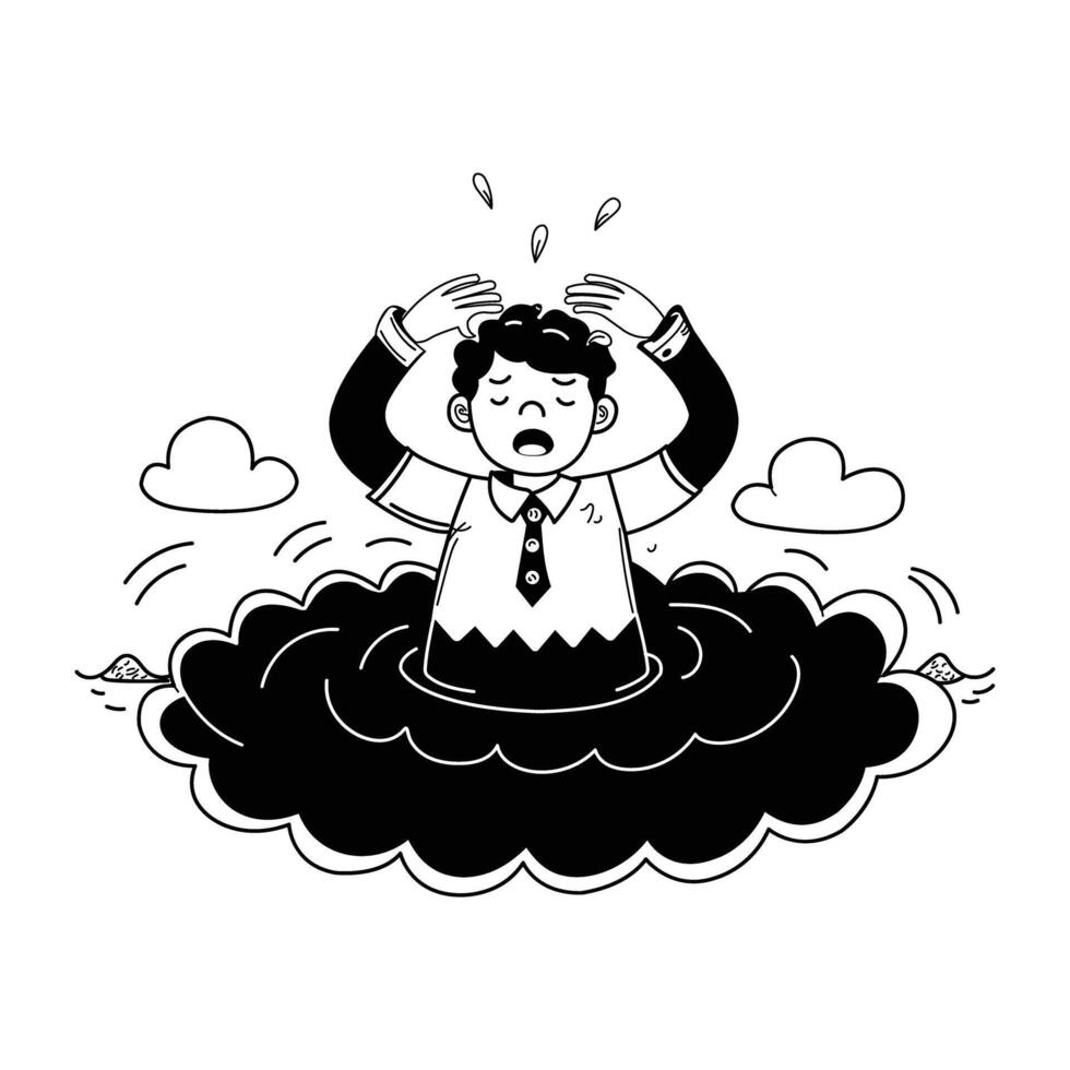 A hand drawn illustration of a man saw drowning dream vector
