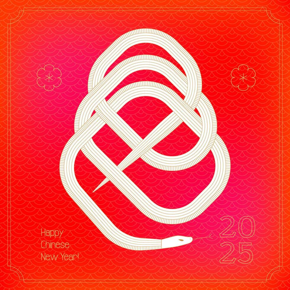 2025 Chinese New Year Luxury poster Template. Year of the Snake Designs with Golden Snake and linear flowers. Red and Gold Minimal Geometric design for Lunar New Year Posts, Flyers, Posters. vector