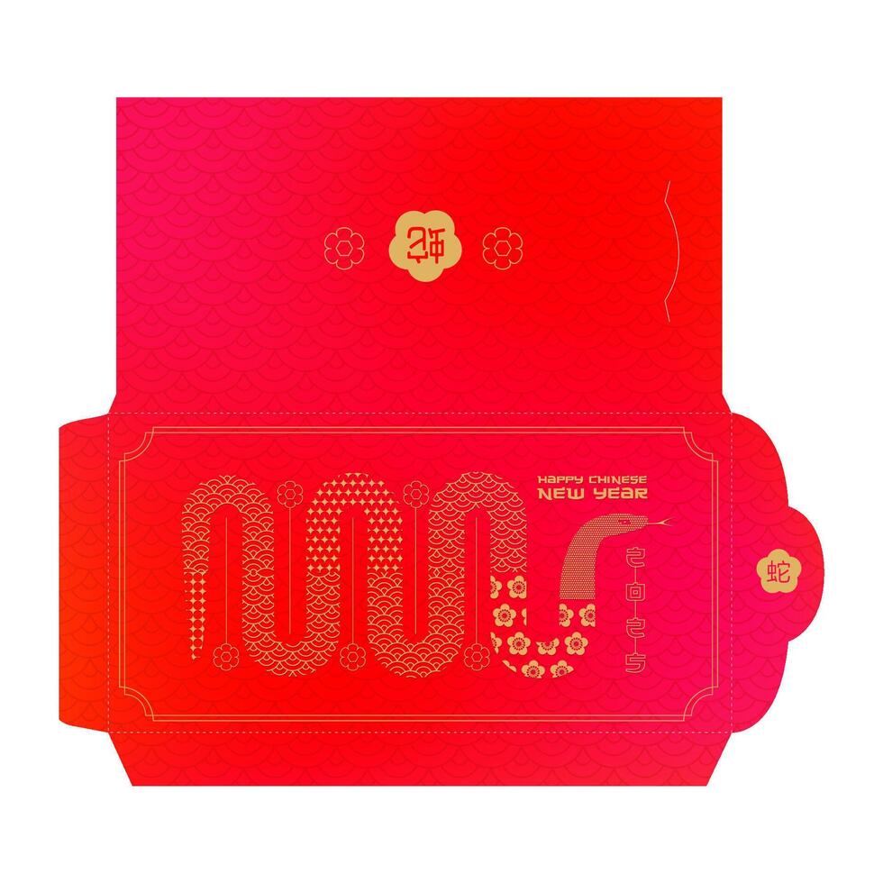 Chinese new year 2025 lucky money pocket for the year of the Snake. Modern red envelope for presents. Translation - happy new year, the Snake. template vector