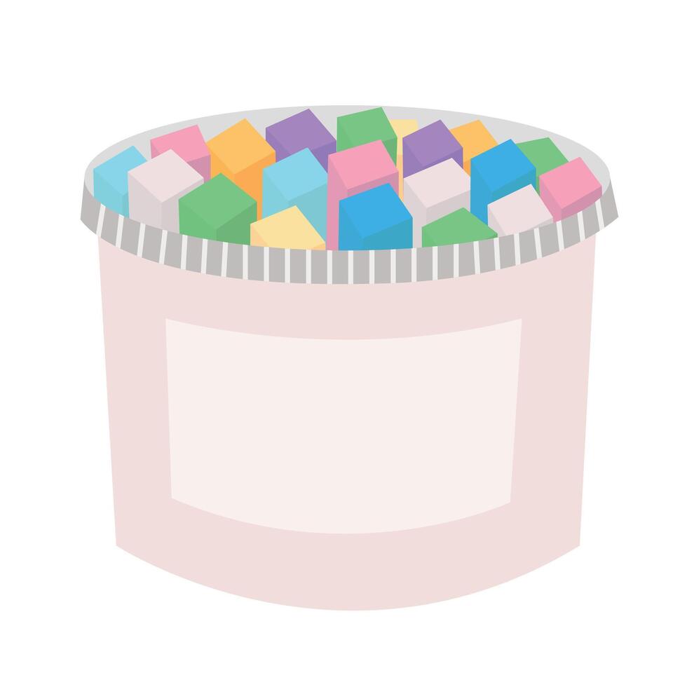 Plastic bucket with chalks for asphalt flat illustration vector