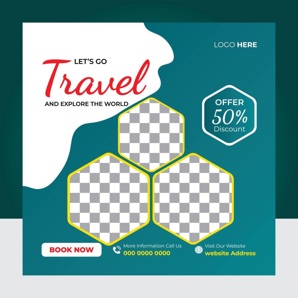 Modern Travel Social Media Post Design Template vector