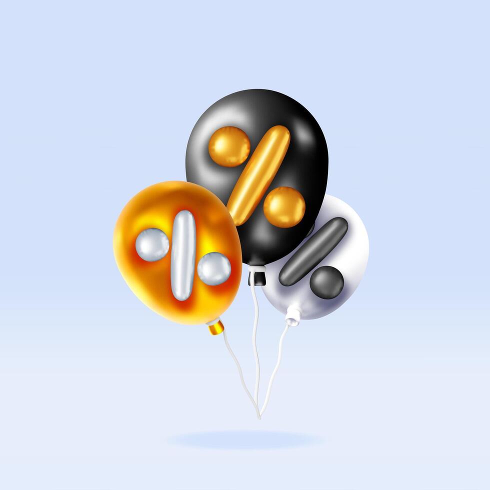 3D set of realistic percent sign balloon isolated. Render money finance or business concept. vector