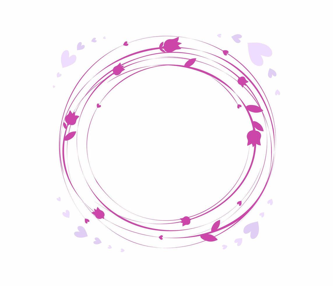 Round floral frame with space for text, wishes and congratulations. Greeting card with floral design. Floral wreath of grass and branches. template for women's day, wedding, birthday. vector