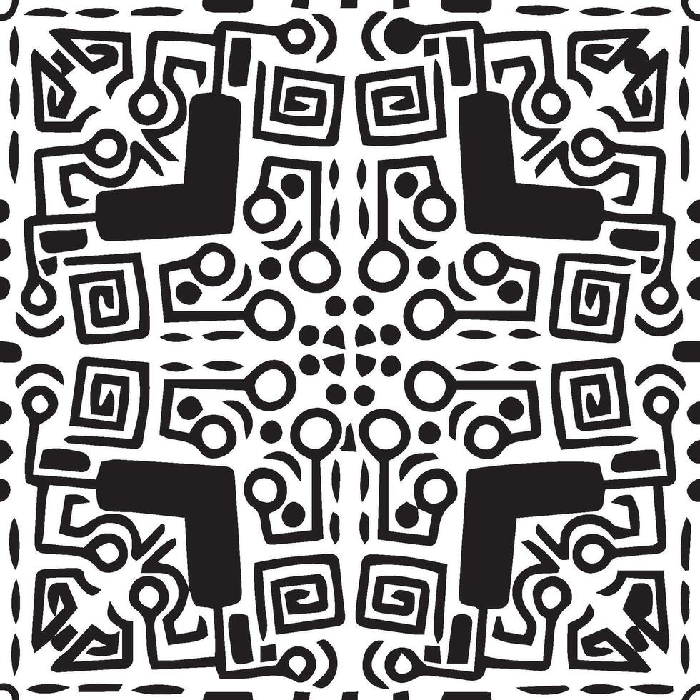 Black white tribal seamless pattern. Hand drawn abstract ink endless background for fabric, prints vector