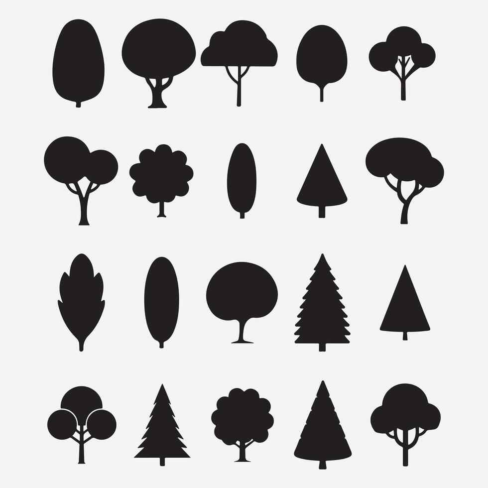 Tree Silhouette Set. Big Collection Of Tree Silhouette. vector