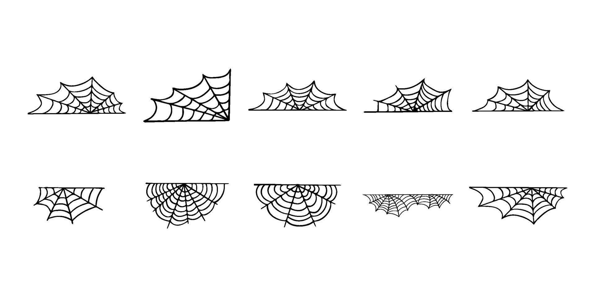 Spiderweb set. Cobweb, Spiderweb icons collection. Black mesh patterns with halloween party ornament. Sticky trap of intertwining dangerous lines ilustration vector