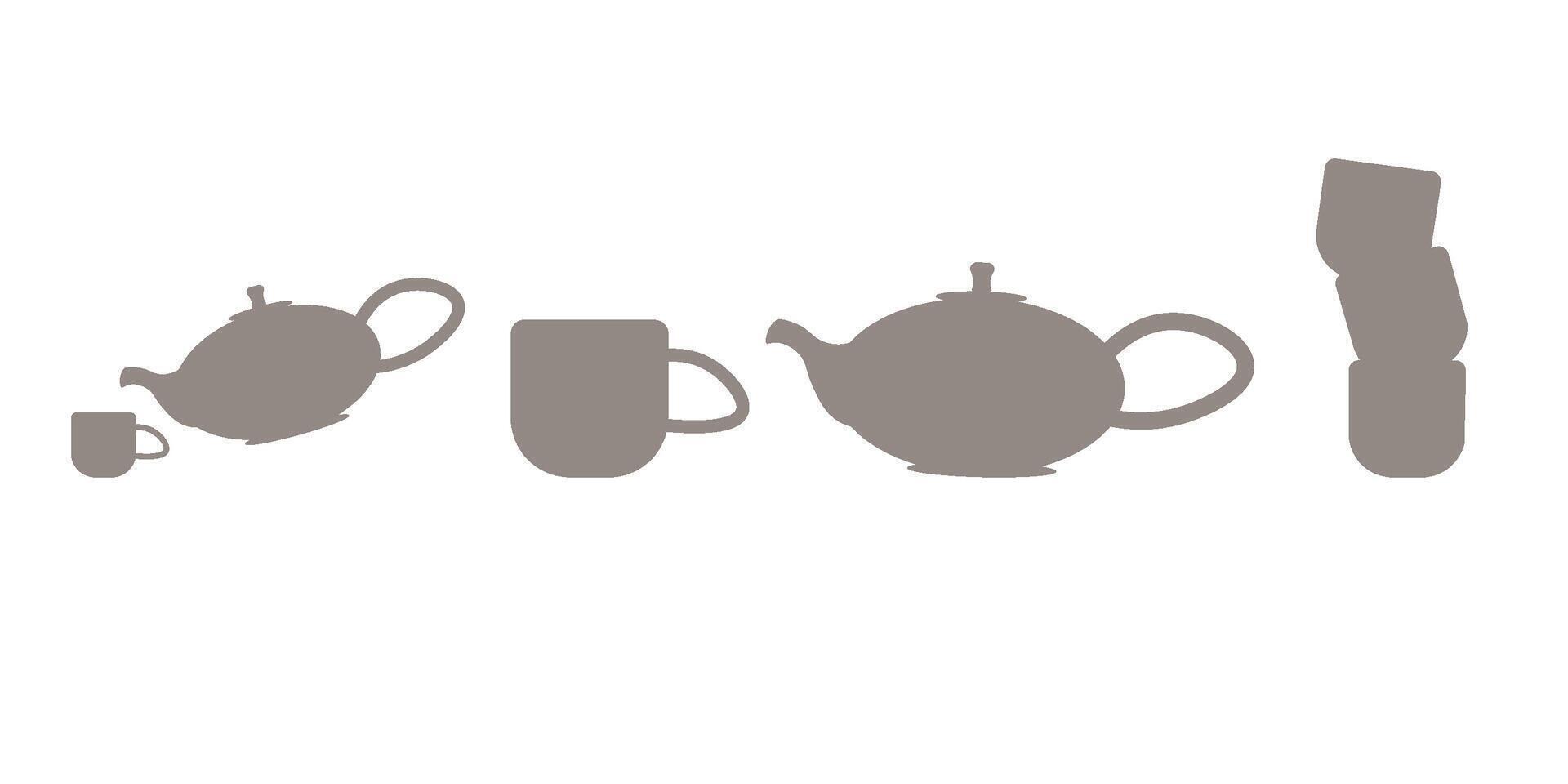 Tea ceremony. Teapot and cups or ceramic mugs with tea. Beautiful Japanese ceramic tableware. vector