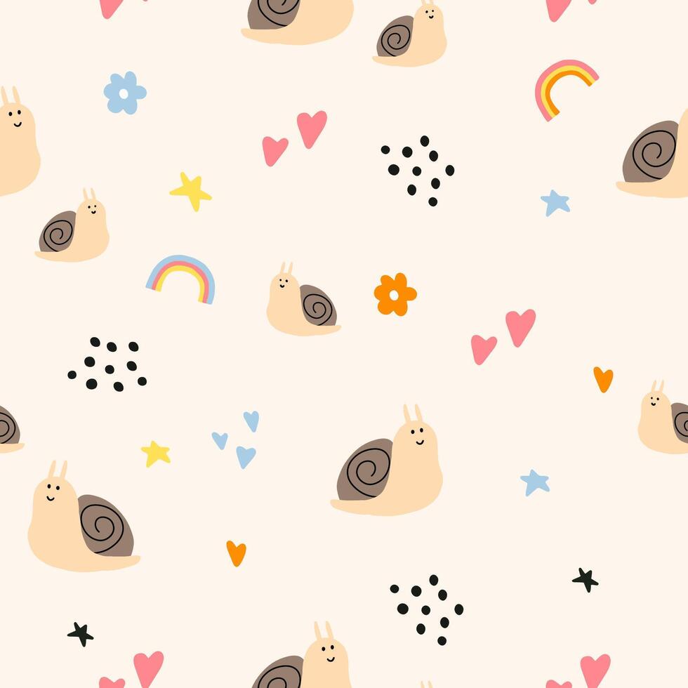 Animals Parent with Baby. Snail animal. Brightly colored childish print. Cute animals for Mother's Day. Colorful kids seamless pattern vector