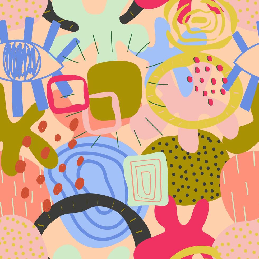 Abstract seamless pattern with doodle freeform shapes for wallpaper design. Geometric shape. Minimalist style print vector