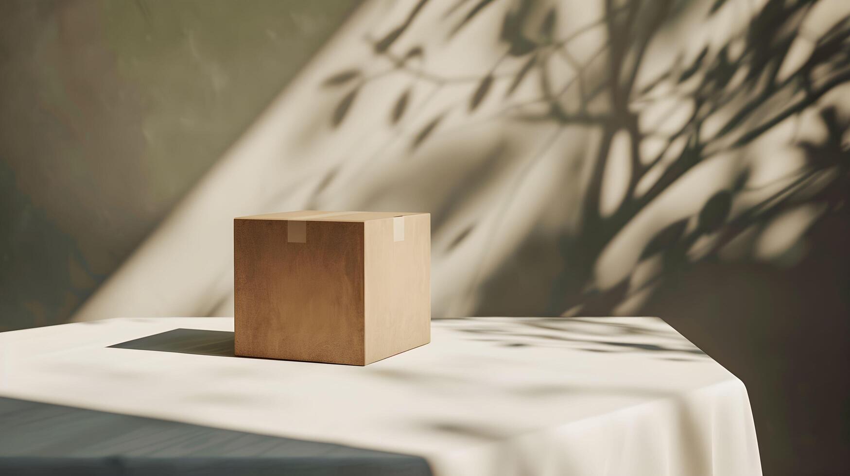 A box sitting on a table in front of a window photo