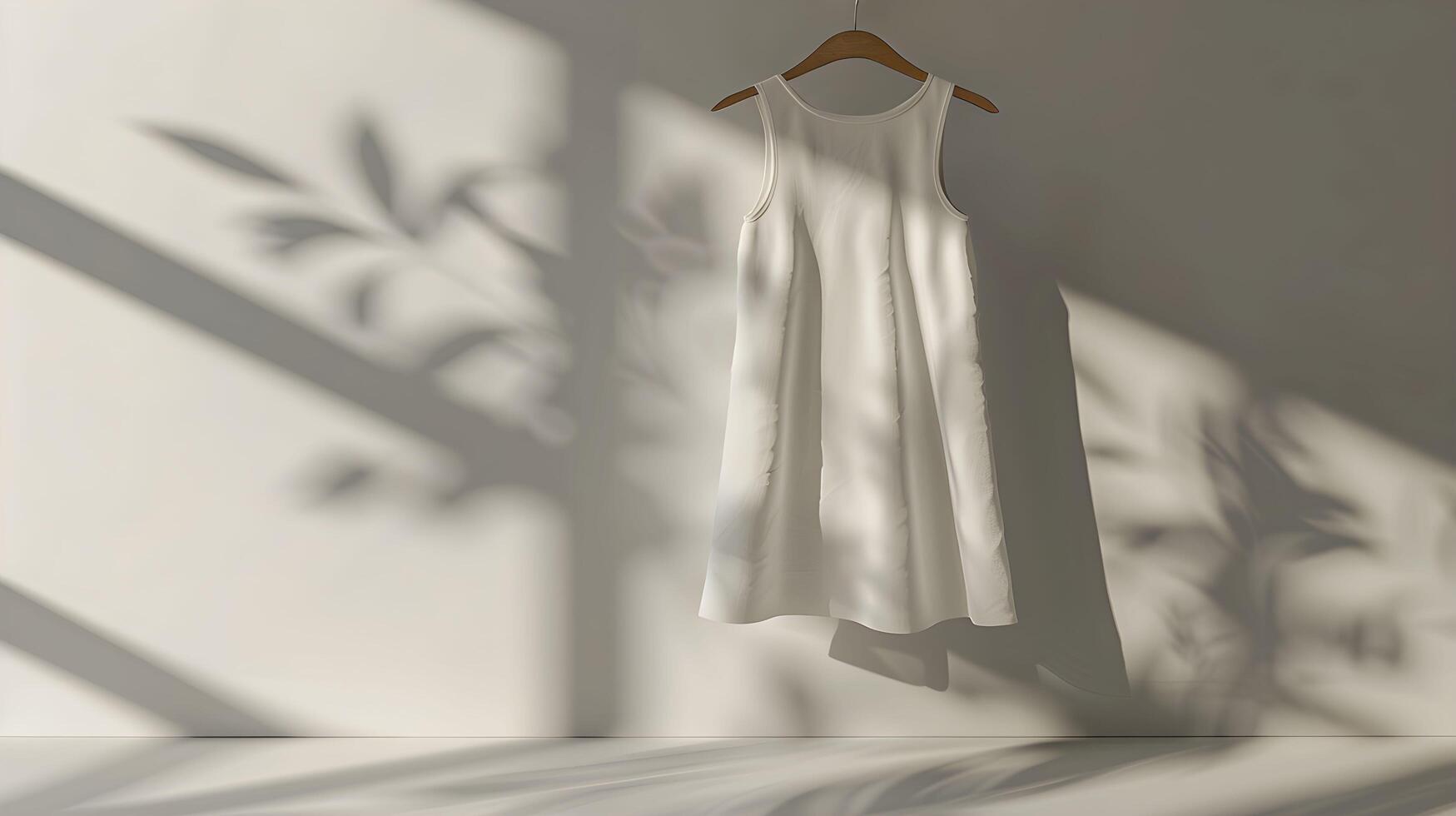 White dress hanging on a hanger in front of a window photo