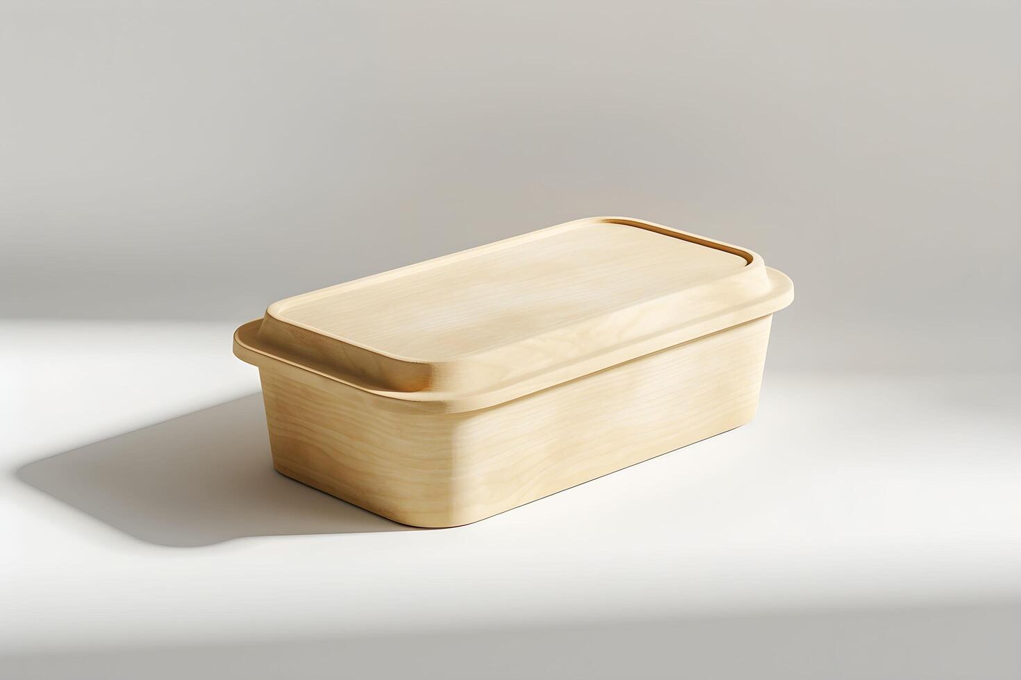 A wooden box with a lid on a white surface photo