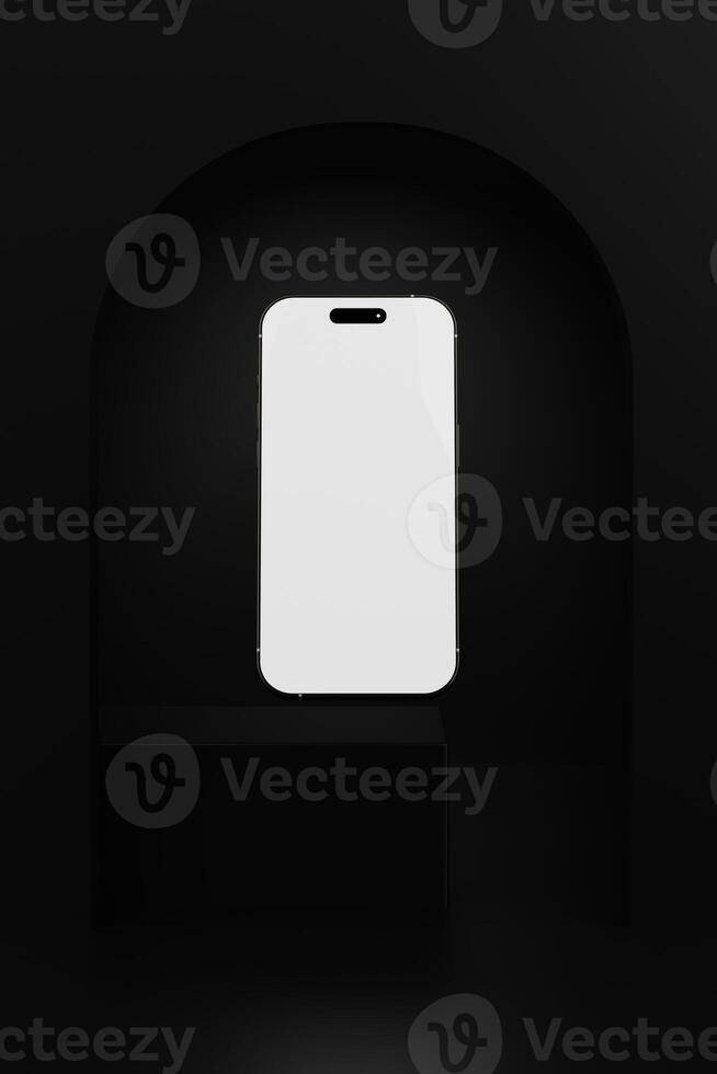 A black smartphone floating with the dark background great for phone mockup photo