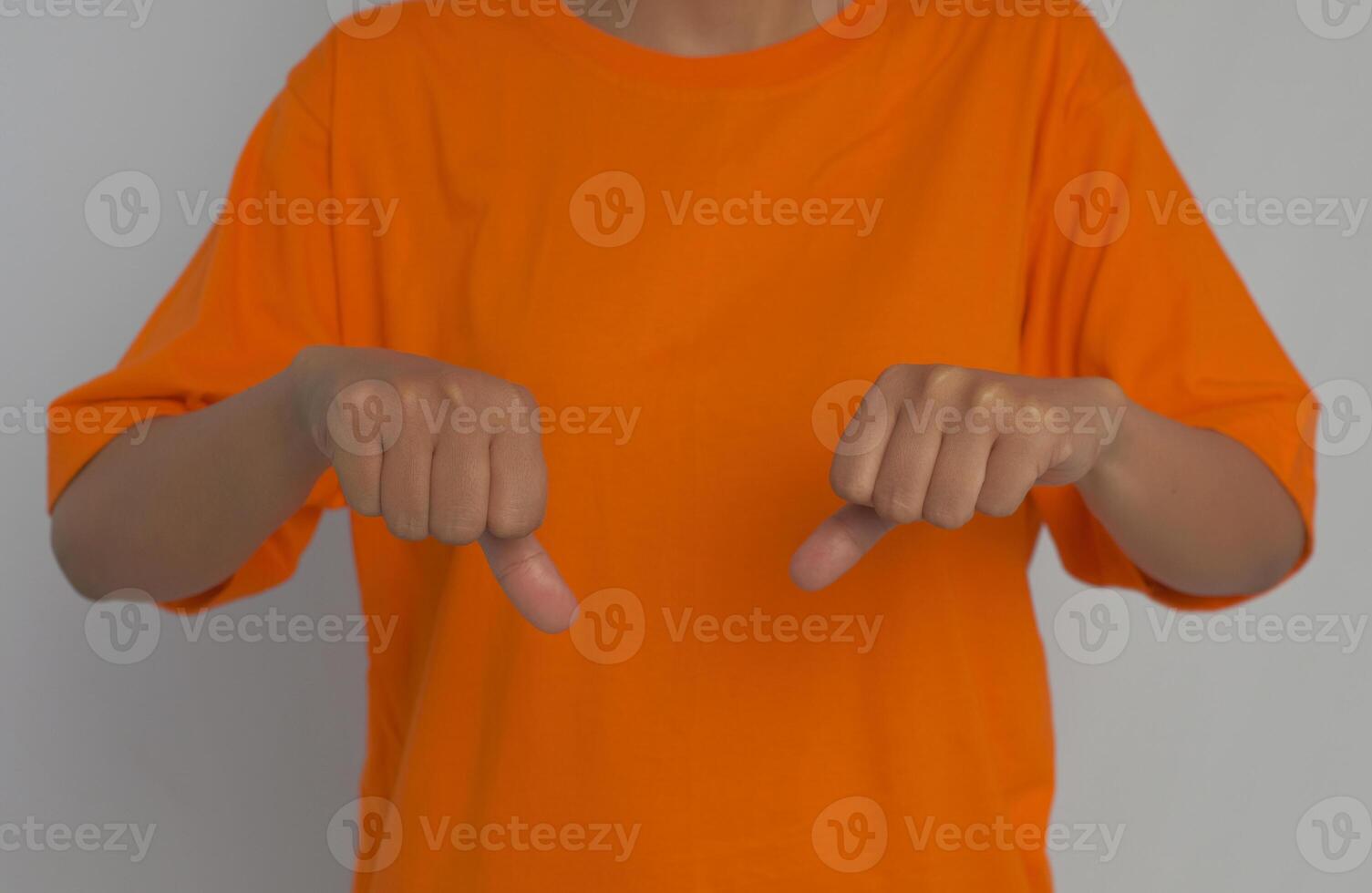 Giving a thumbs down with both hands. Sign language photo