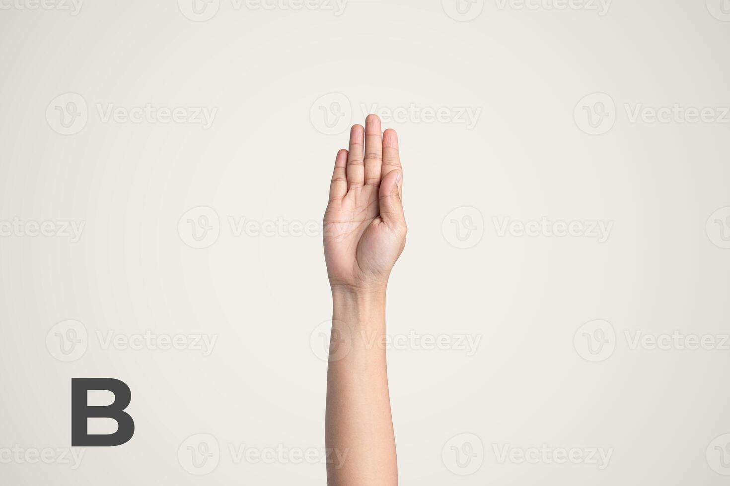 Deaf Sign alphabet of B, American Sign Language ASL. Isolated object Finger spelling the alphabet photo