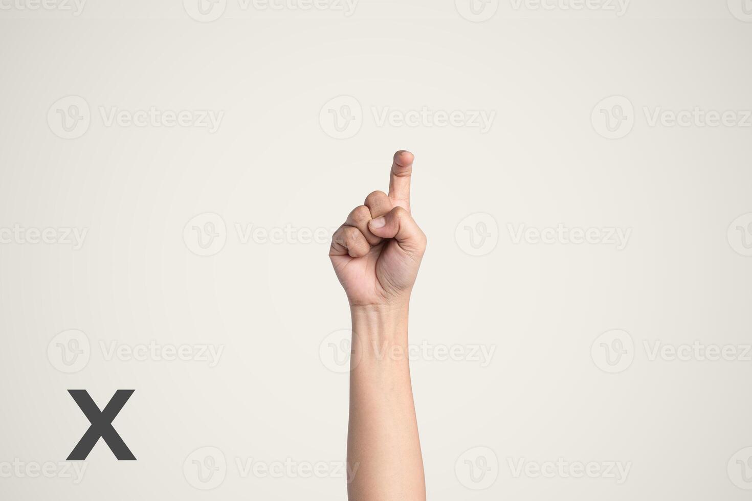 Deaf Sign alphabet of X, American Sign Language ASL. Isolated object Finger spelling the alphabet photo