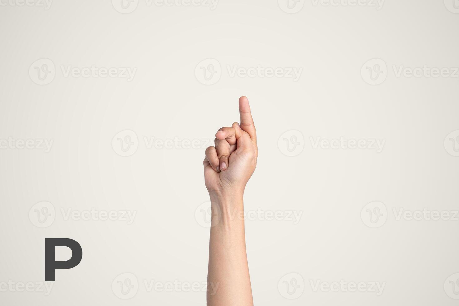 Deaf Sign alphabet of P, American Sign Language ASL. Isolated object Finger spelling the alphabet photo