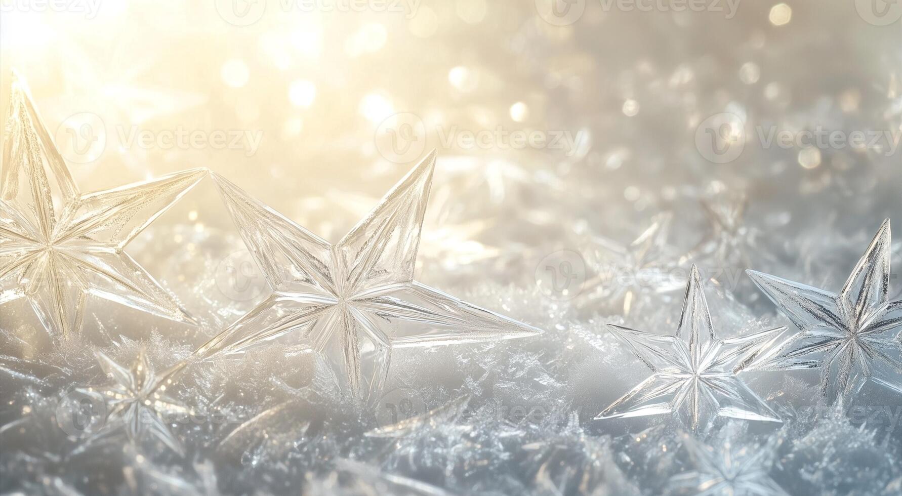 Magical winter background with ice stars and snowflakes, bokeh, fairy lights and sun ray. Natural hoar frost, Snowflakes close, Beautiful ice crystals photo