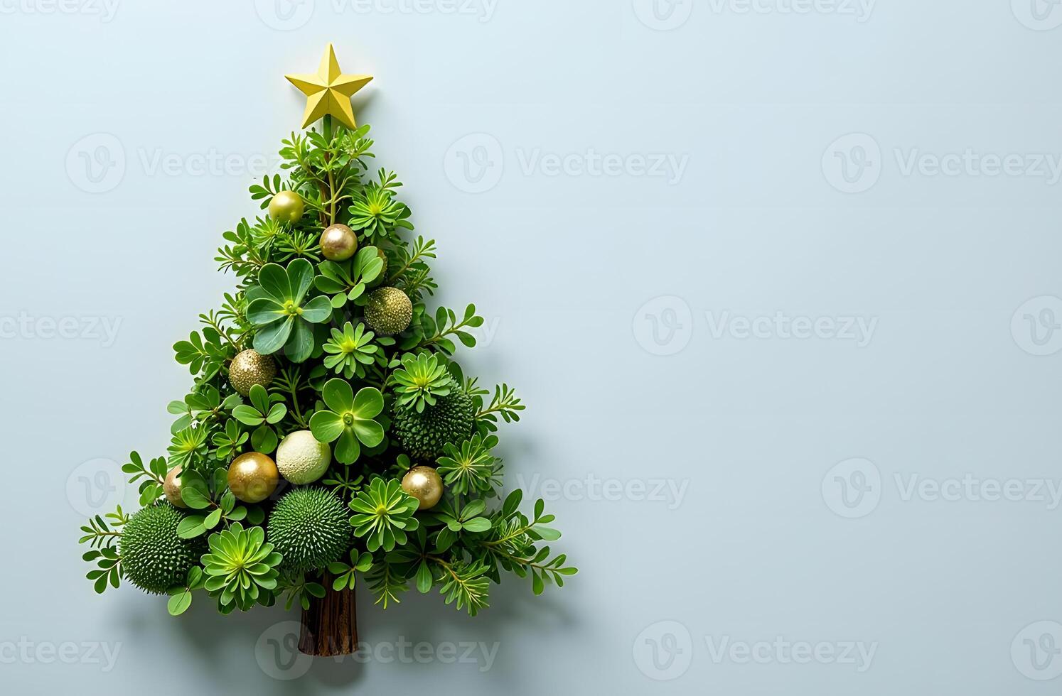 Christmas tree made of fresh green herbs and vegetables with a star topper photo