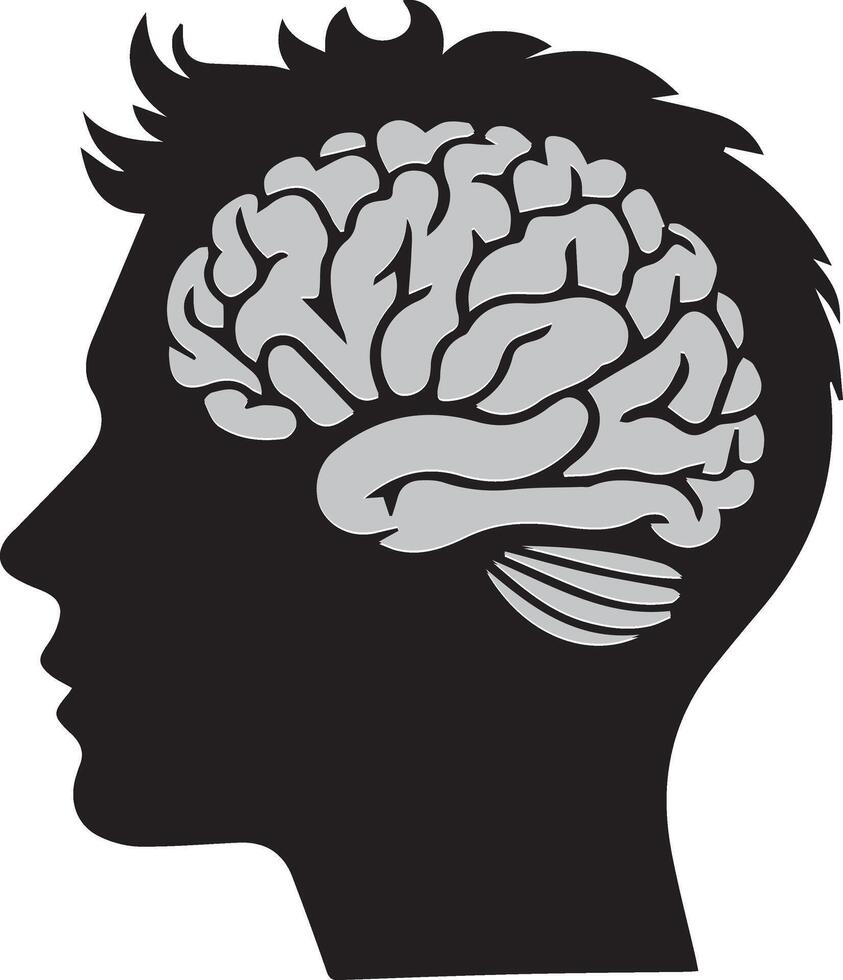 A silhouette of a man's head with a brain in it vector