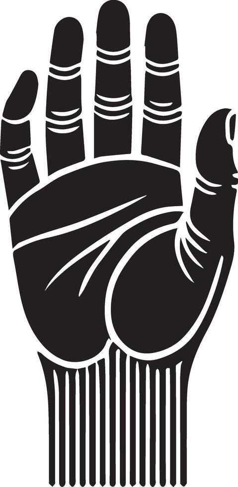 A black and white illustration of a hand with a comb vector