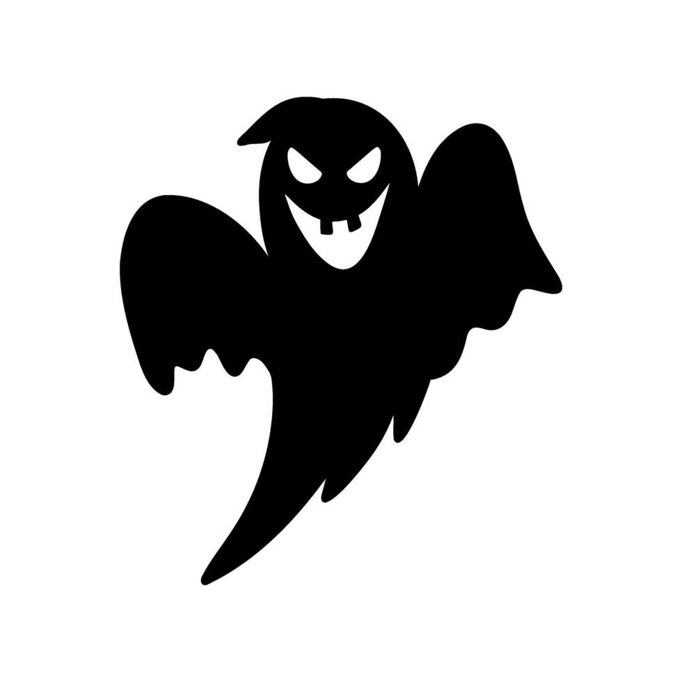 Sinister laughing Halloween ghost silhouette illustration. Graphic monochrome drawing. Hand drawn outline sketch, engraved doodle illustration. For Halloween party invitation, decor, poster, print vector