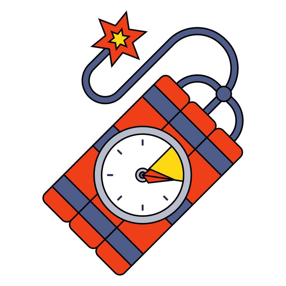 red dynamite with a stopwatch and a burning wick. the bomb will go off soon. vector