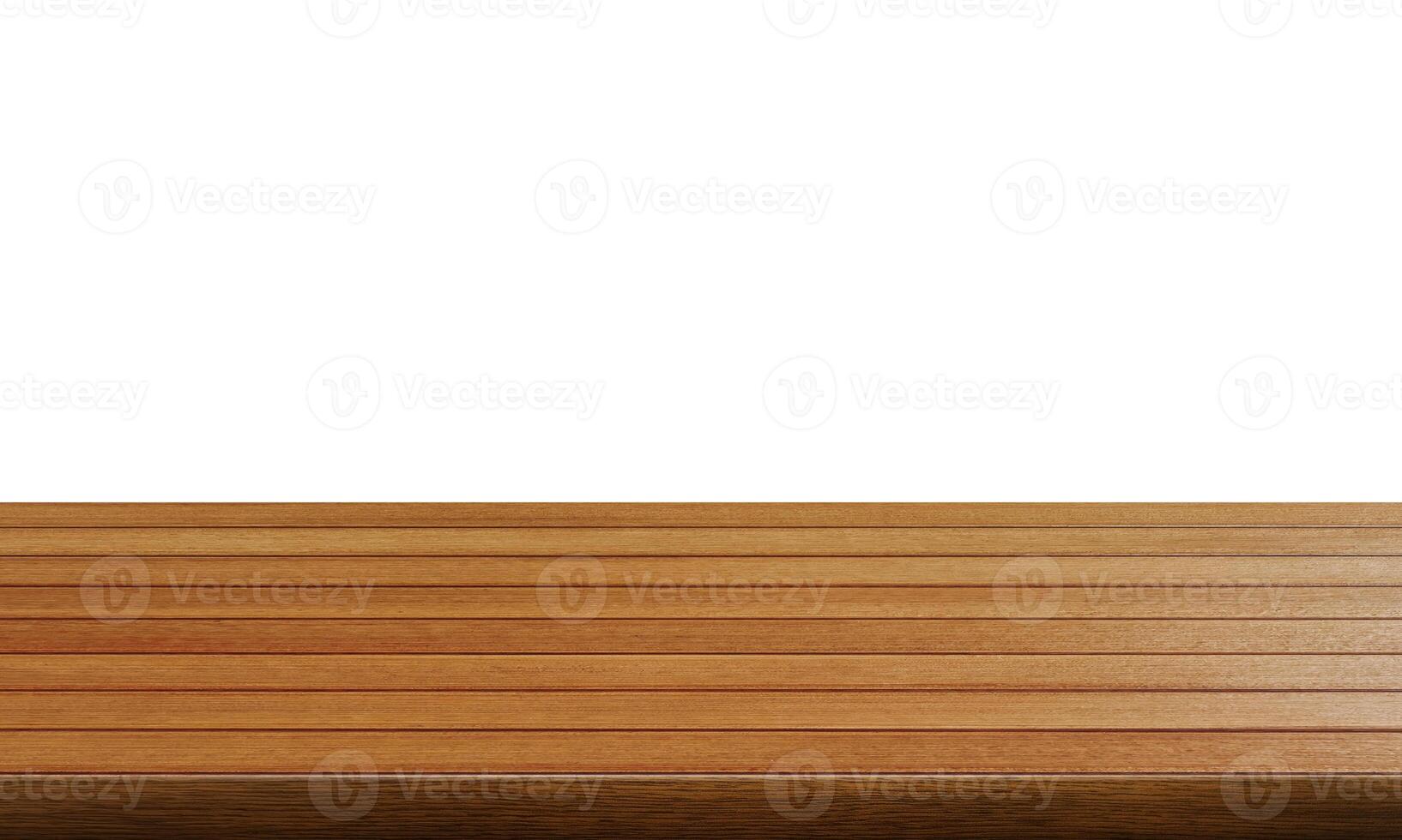 empty wooden table front view isolated on white background. photo