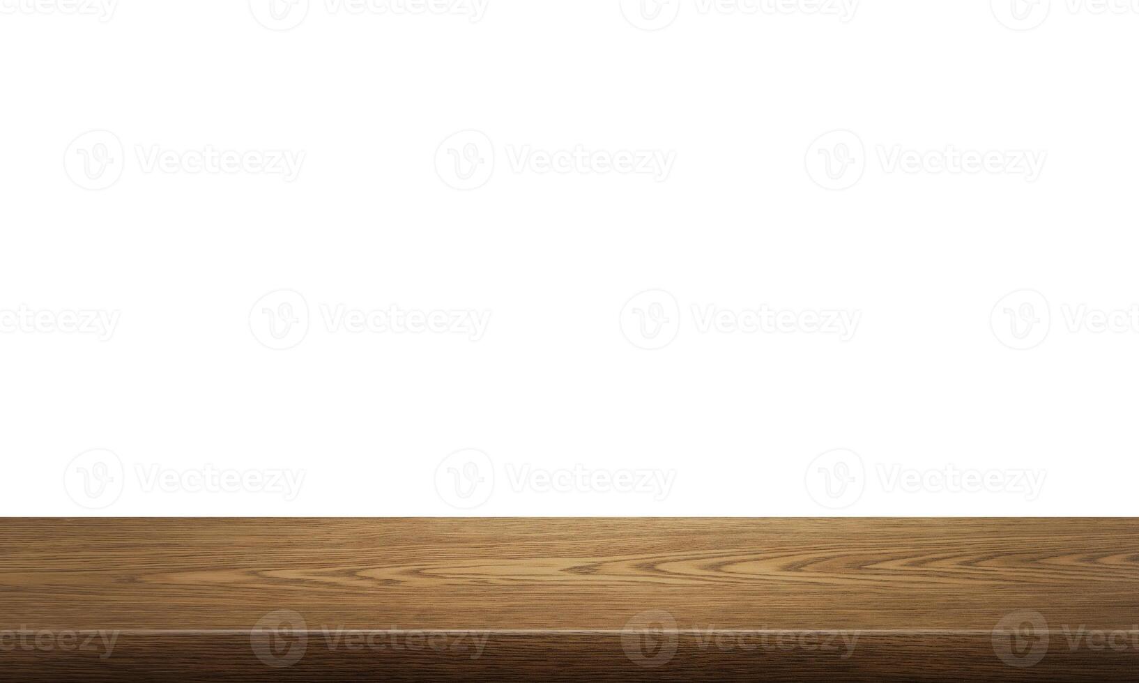 empty wooden table front view isolated on white background. photo