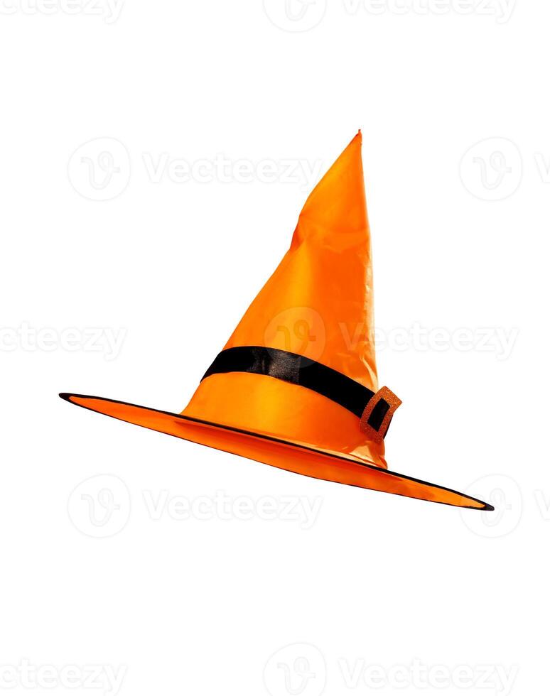 Orange witch hat, magic, isolated on white background. photo