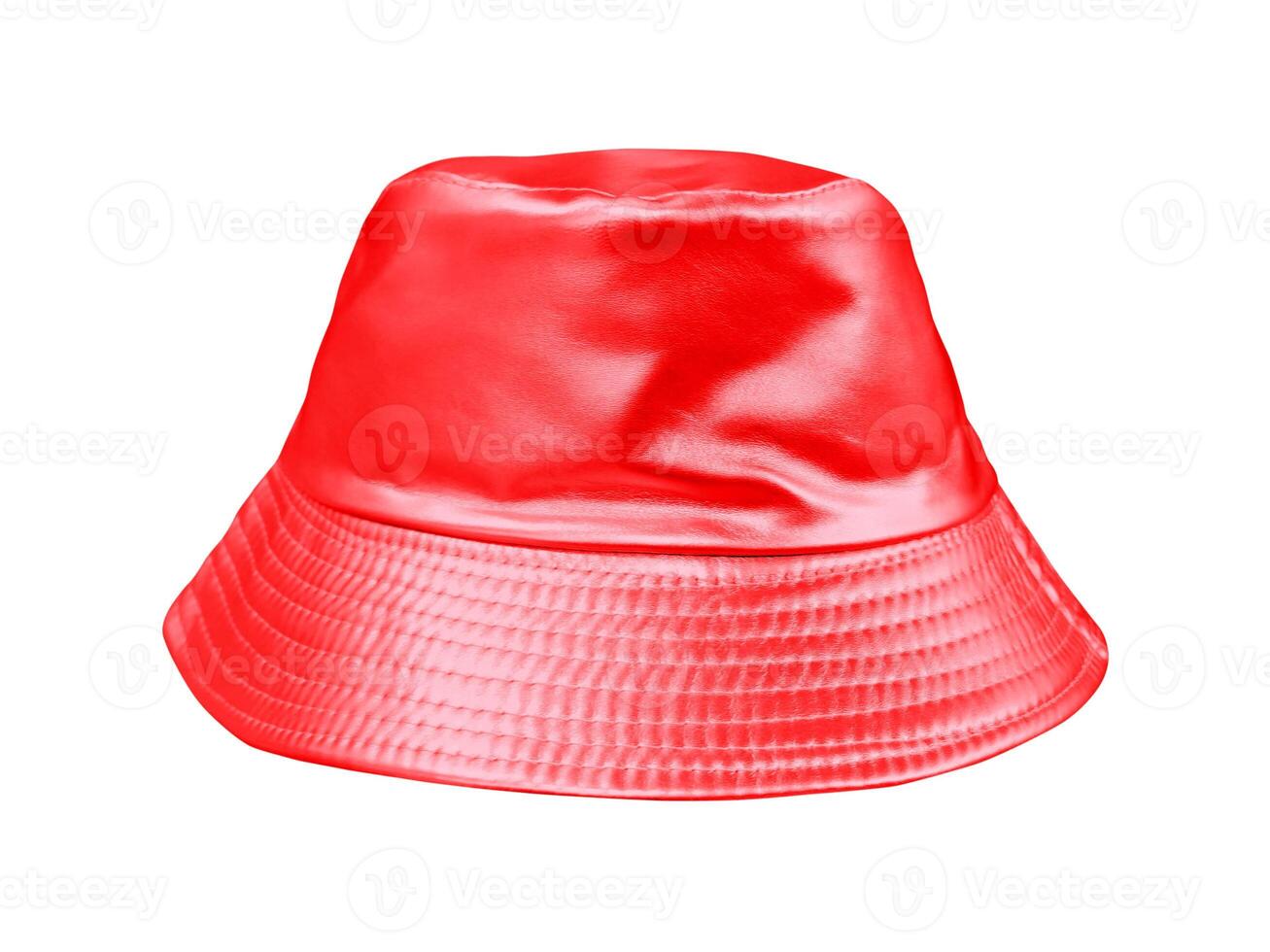 Red leather bucket hat isolated on white background. photo