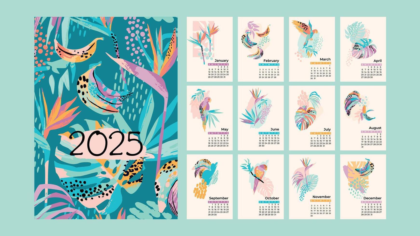 2025 calendar with abstract parrots. design template 51068597 Vector