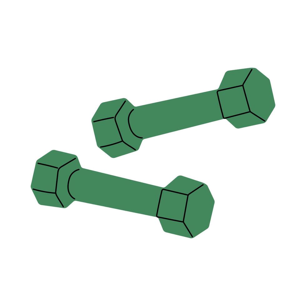 Two green dumbbells placed side by side on a plain background showcasing fitness equipment vector
