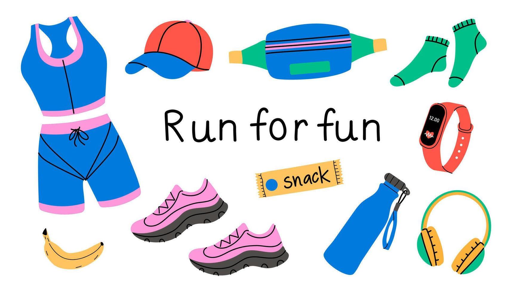Fun running gear and essentials for a lively outdoor workout experience vector