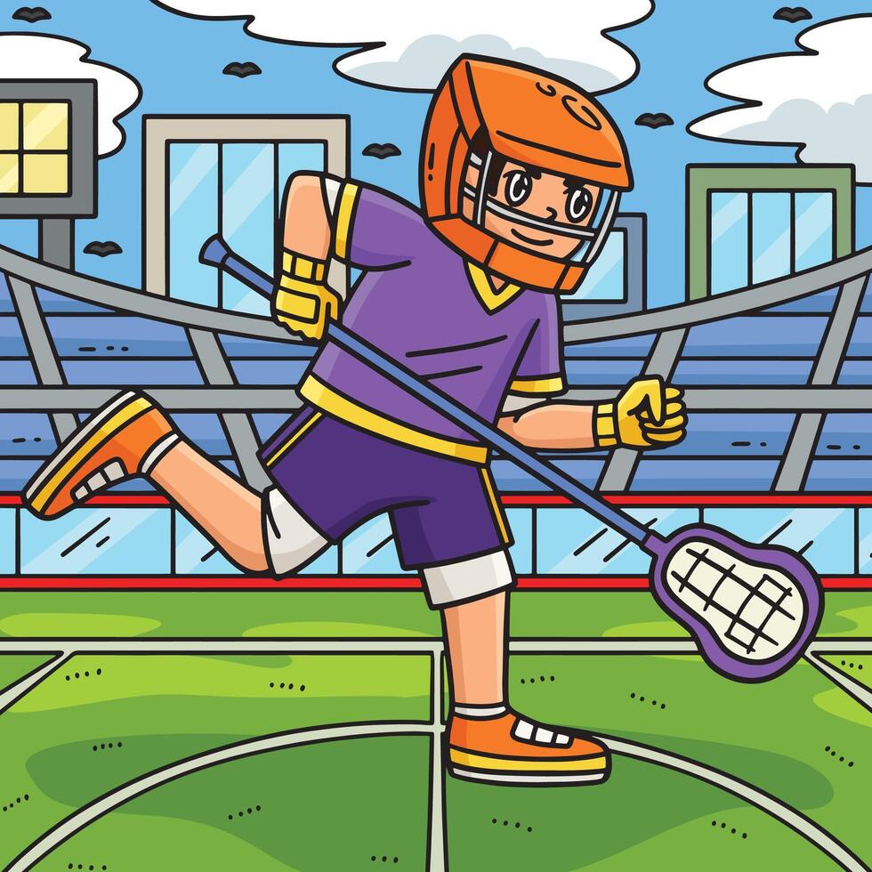 Lacrosse Player Running Colored Cartoon vector