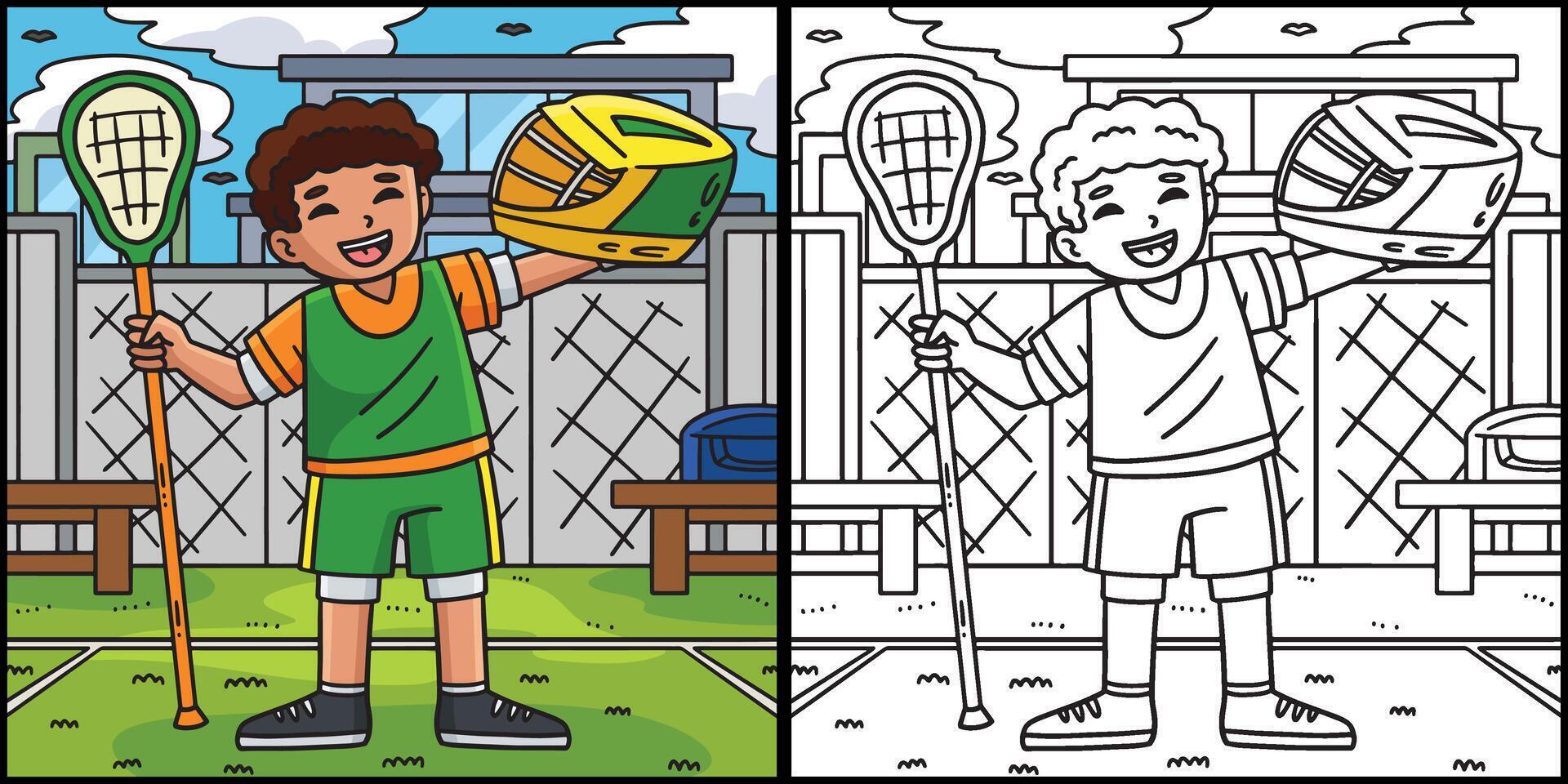 Lacrosse Player Holding Stick Helmet Illustration vector