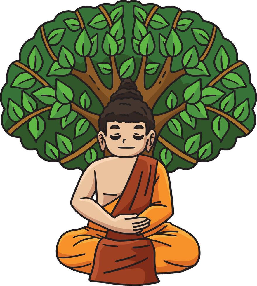 Buddhism Buddha Under a Bodhi Tree Cartoon Clipart vector