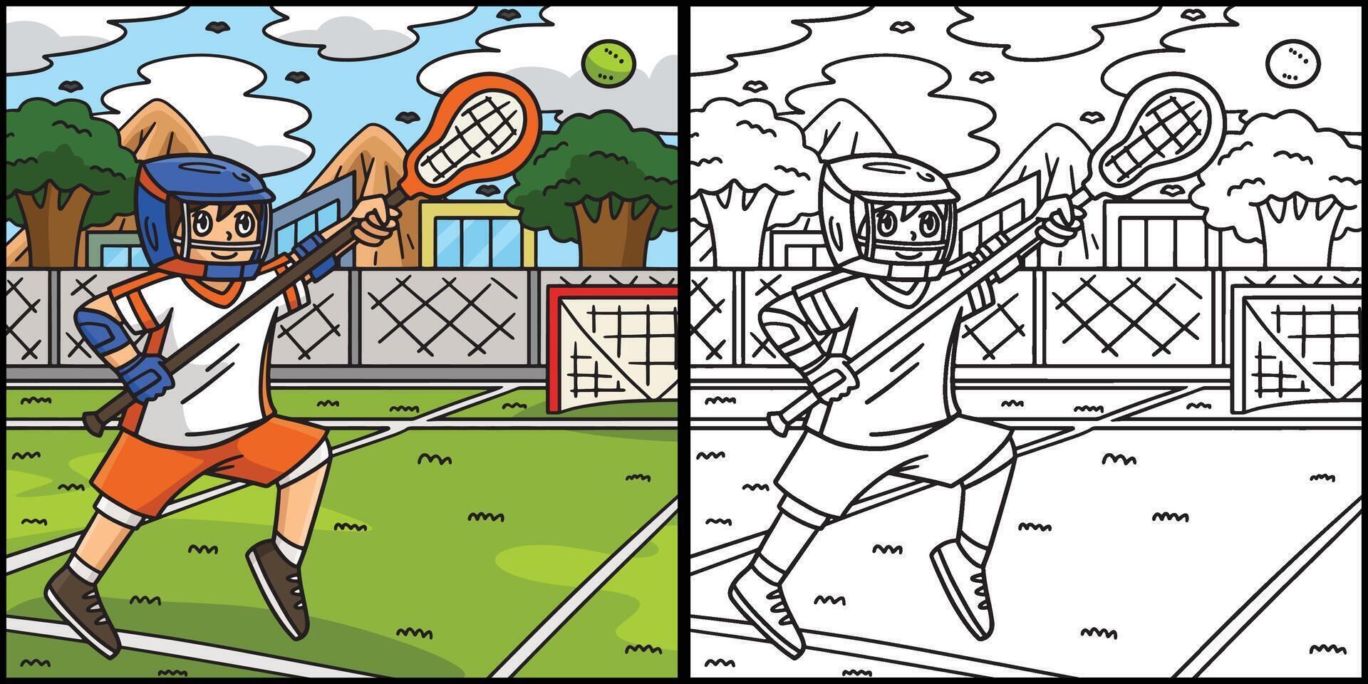 Lacrosse Player Chasing Ball Coloring Illustration vector