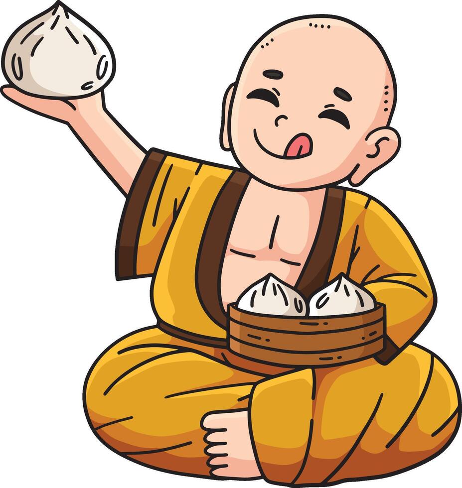 Buddhism Buddhist Buddha Eating Bao Buns Clipart vector