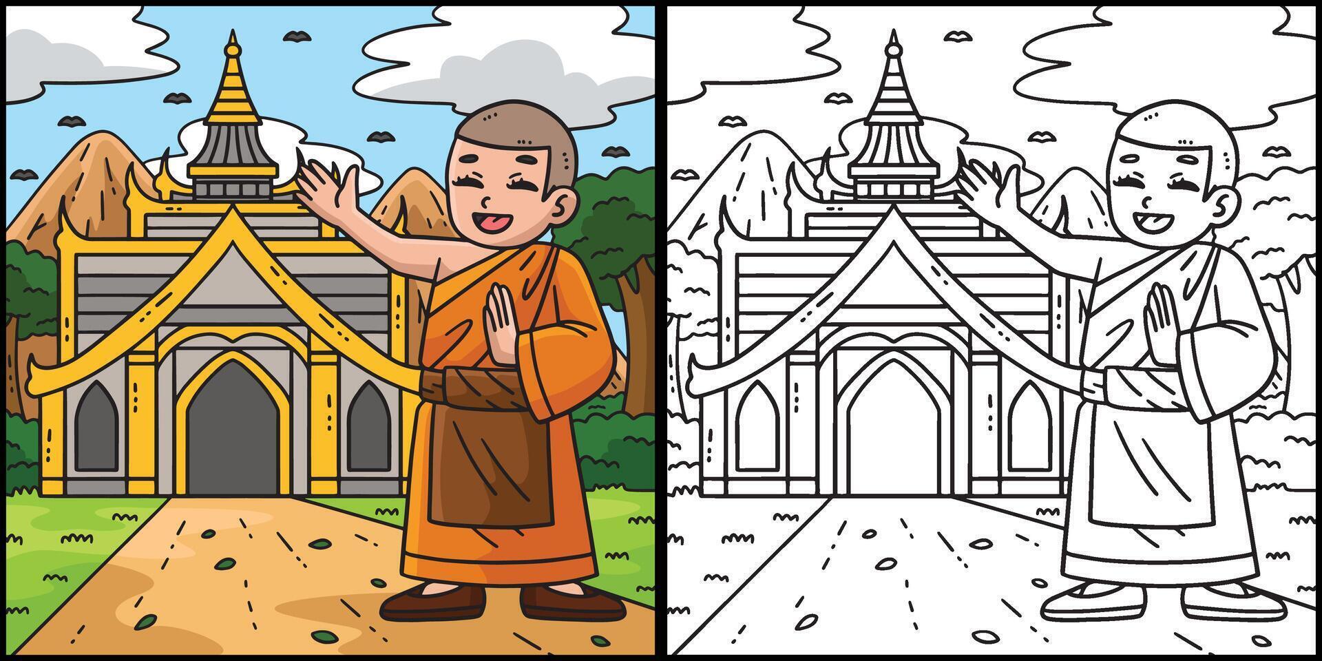 Buddhism Buddhist Monk and Temple Illustration vector